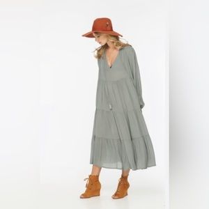 Indah Belladonna long sleeve, tiered, tea dress sage size S/M $240